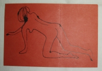 Akt – žena, kresleno na červeném papíře, originál B. Forman, 1961