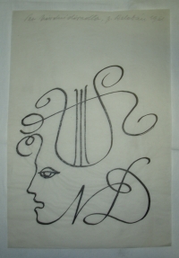 Obraz s nápisem: Pro Národní divadlo, p. Balabán 1961, originál B. Forman