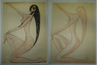 Akt – žena s dlouhými vlasy, dvoudílné, originál B. Forman, 1961