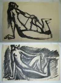 Akt – malováno tuší, dvoudílné, originál B. Forman, 1961