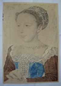 Litografie - žena v historickém kostýmu